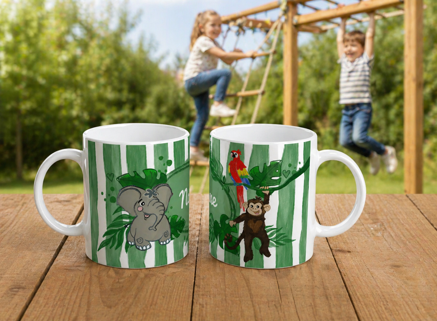 "Dschungelfreunde"  personalisierte Keramiktasse 325 ml Keramikweiß
