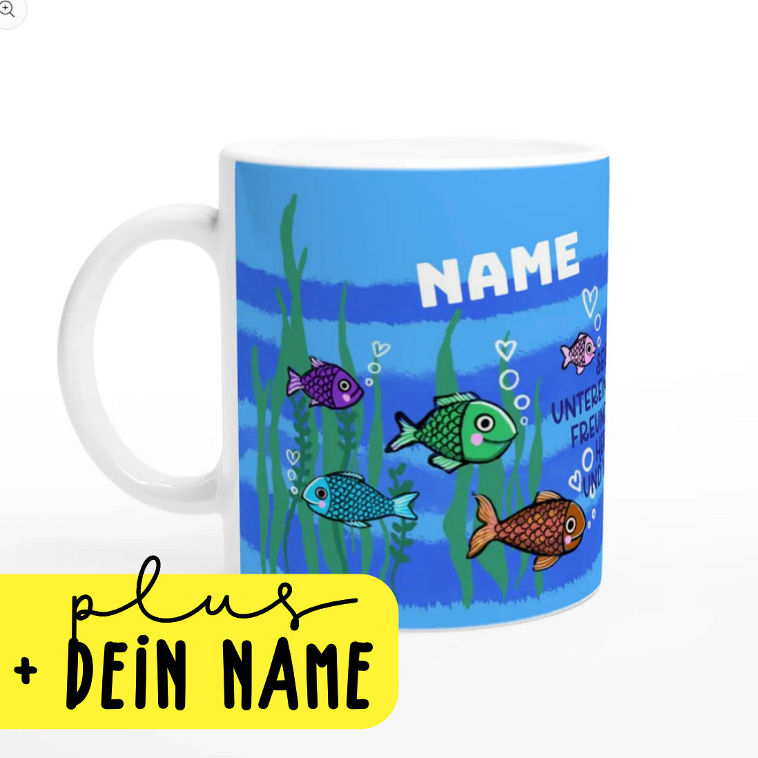 Tasse mit Bibelvers, Fische, personalisiert.