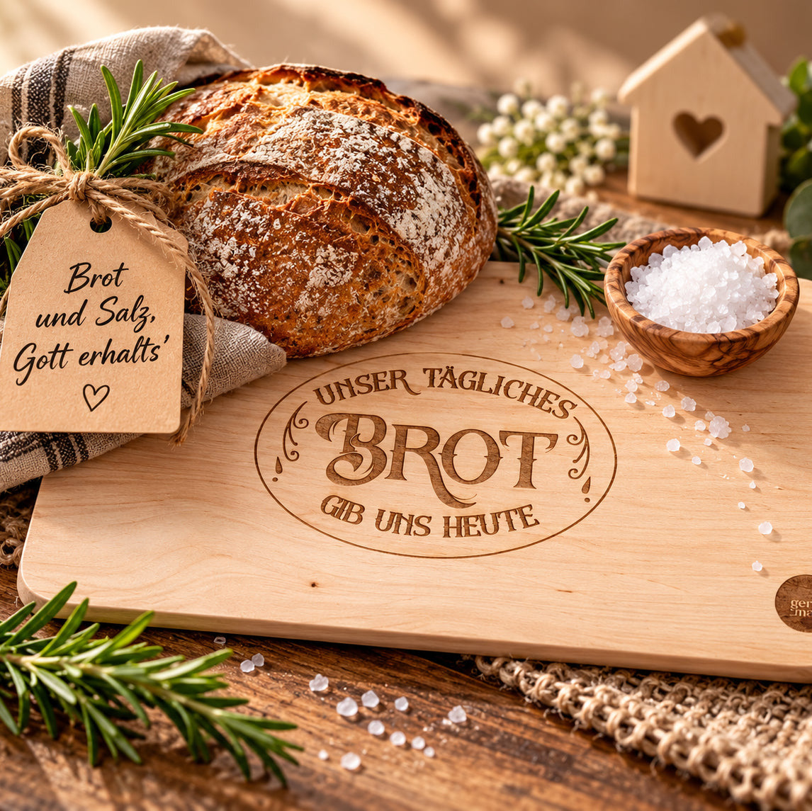 Frühstücksbrettchen, Holz, klein, täglich Brot