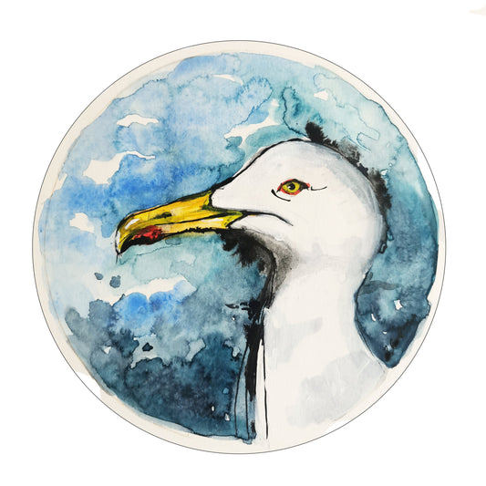 original Aquarellzeichnung "Möwe" rund.